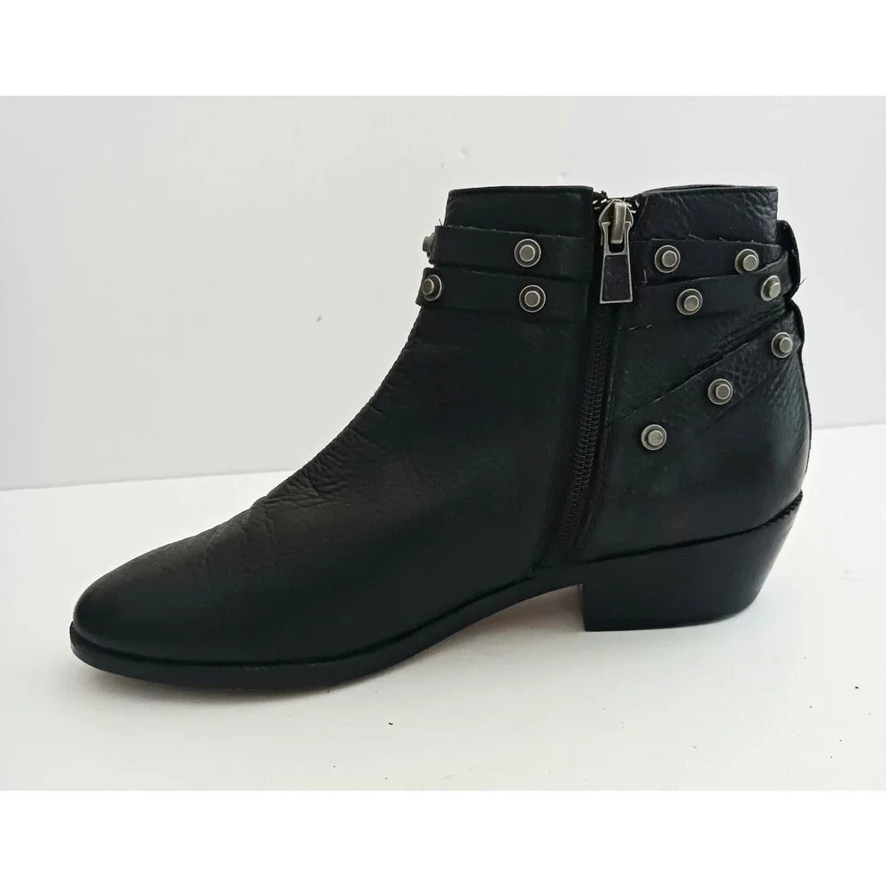 Halogen Lidia Blk Leather Moto Ankle Boot Studded Harness Buckle Strap Sz 8 - Picture 8 of 14